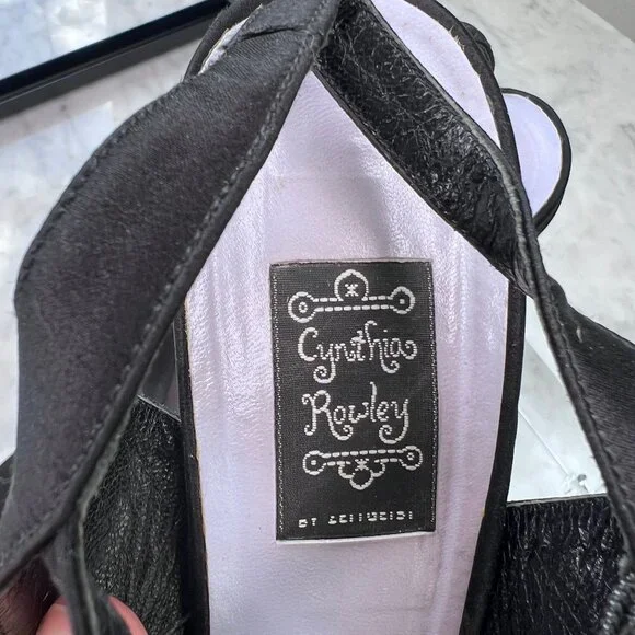 Cynthia Rowley Black Satin High Heels Shoes Women's Buckle Slingback Fabric 9AA - Picture 2 of 9